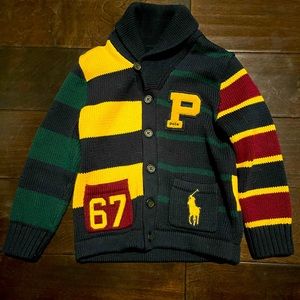 Ralph Lauren Striped Cotton Letterman Cardigan ♥️💙💛